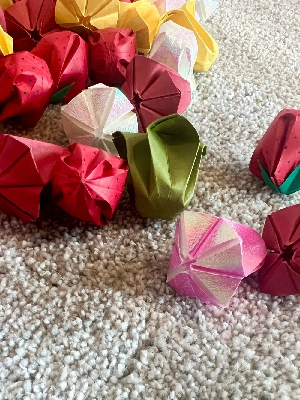 Lot of 100 Hand-folded Origami Strawberry Roses